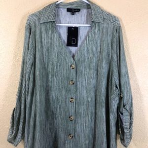Fred David Top Blouse Sage Green NWT Size 2X Front Buttons Long Sleeves